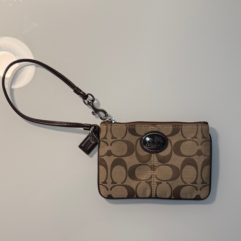 Coach Tan and Brown Signature Wristlet